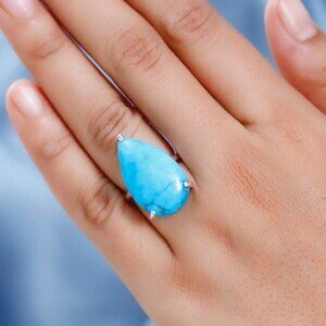 NEW Sz 7 Blue Turquoise Colored Stone Solitaire Ring Sterling Silver 16.35 ctw